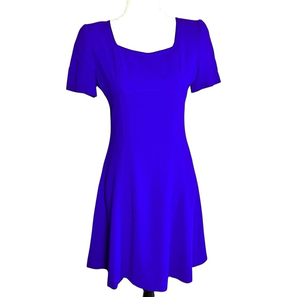Vintage Liz Claiborne Petite Blue A-line Dress Short Sleeve 1990s Career Small